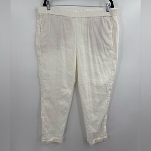 J.Jill Linen Stretch Boho White Straight Cuffed Bottom Leg Pants Large Petite LP